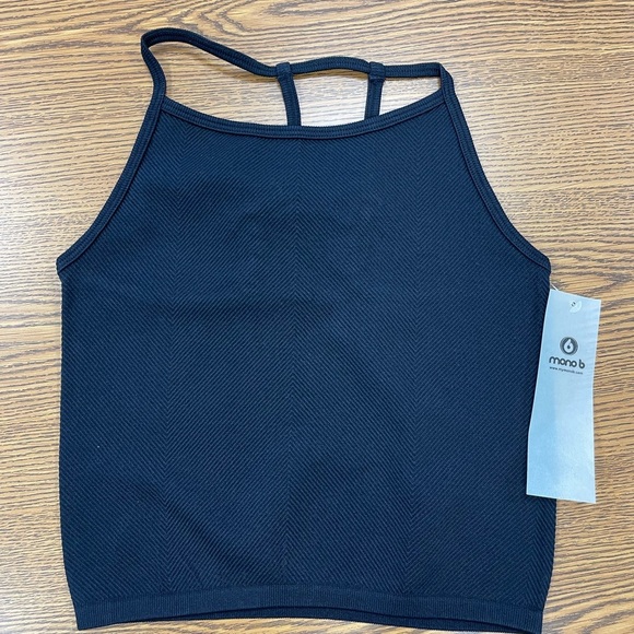 Mono B Tops - Mono b Ribbed Strappy Black Seamless Cropped Cami Tank Top- NWT